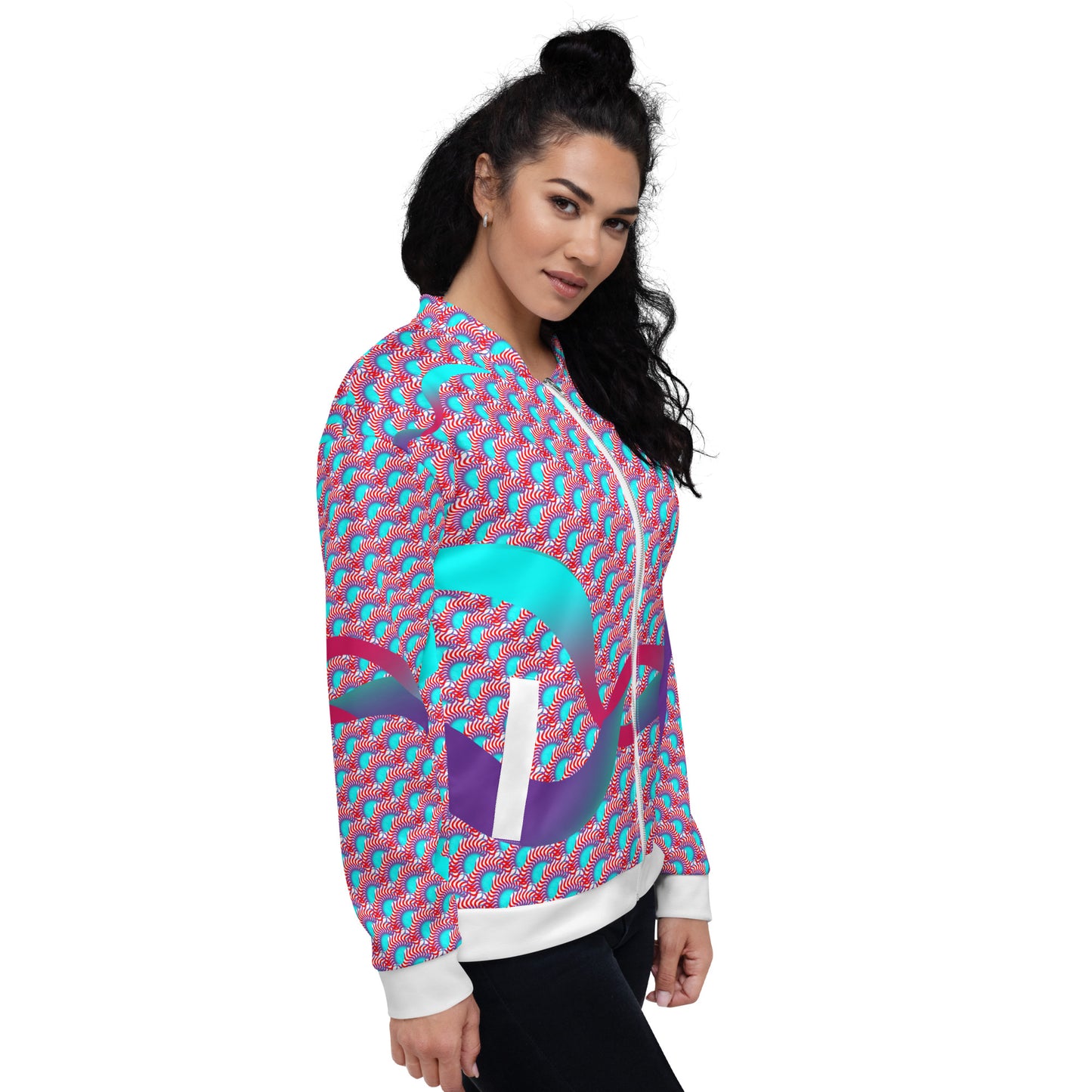 Unisex Bomber Jacket Kukloso Turquoise/Red Maze No 2 - Free Shipping