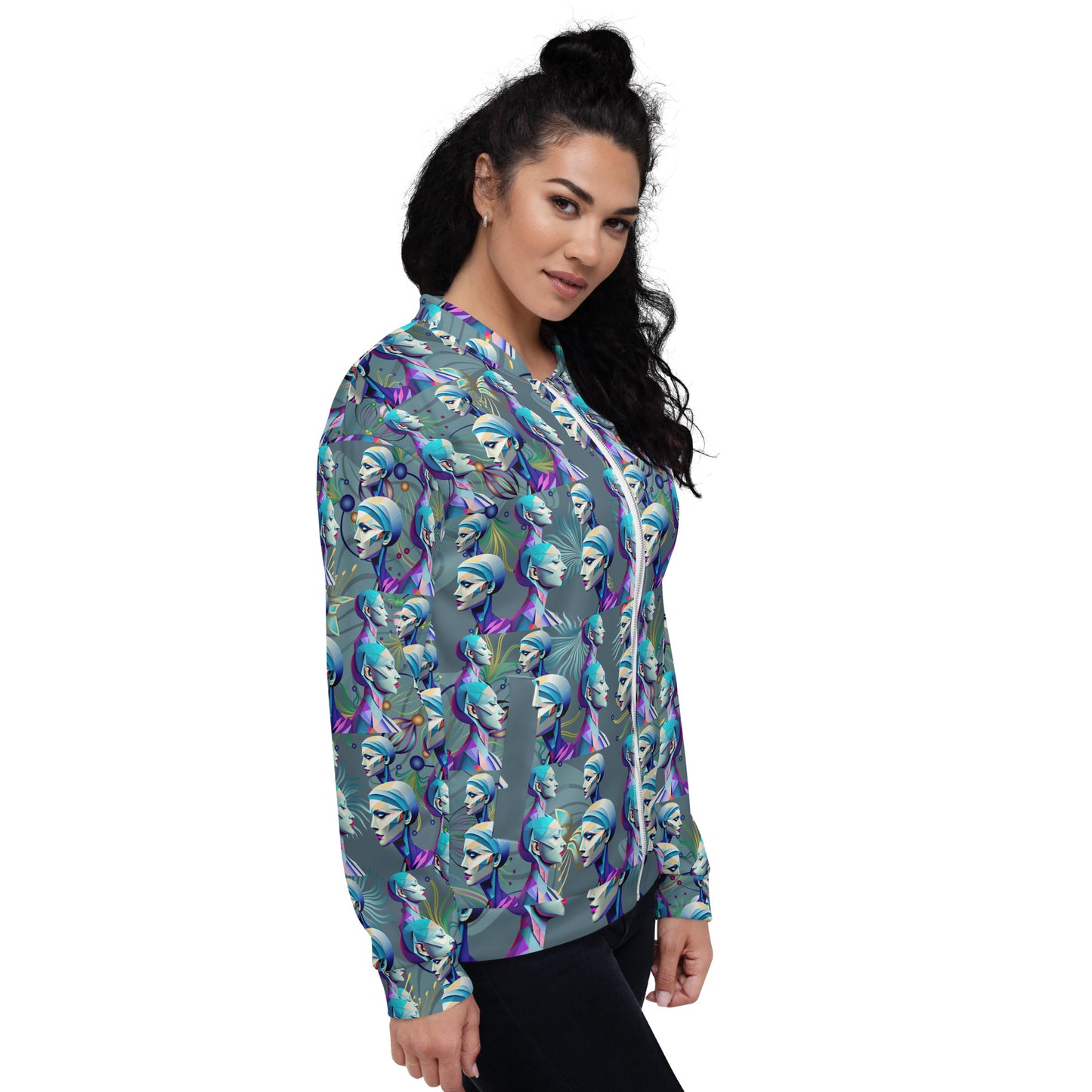 Unisex Bomber Jacket Kukloso Cubist Ladies In Purple No 1 - Free Shipping