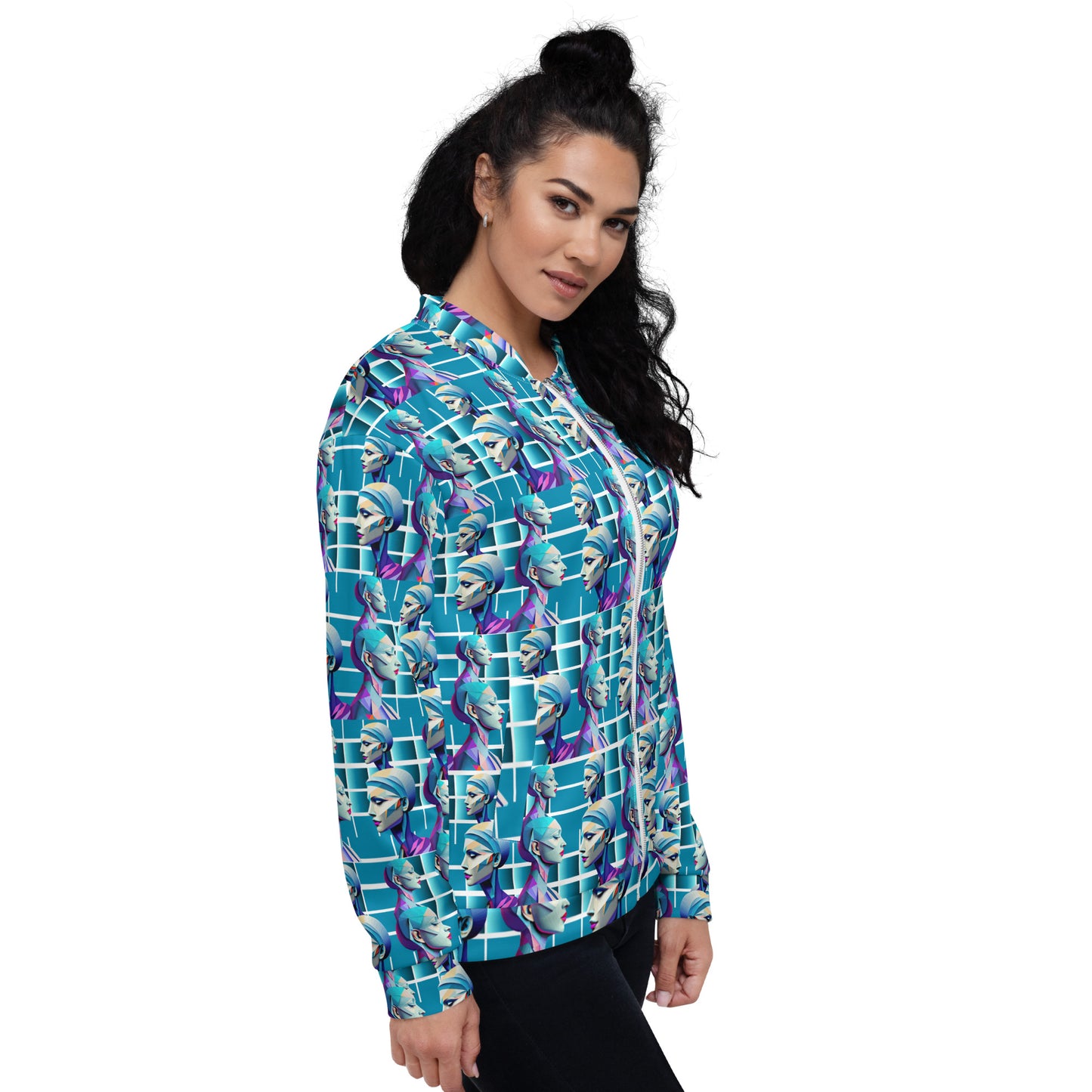 Unisex Bomber Jacket Kukloso Cubist Ladies In Purple No 6 - Free Shipping