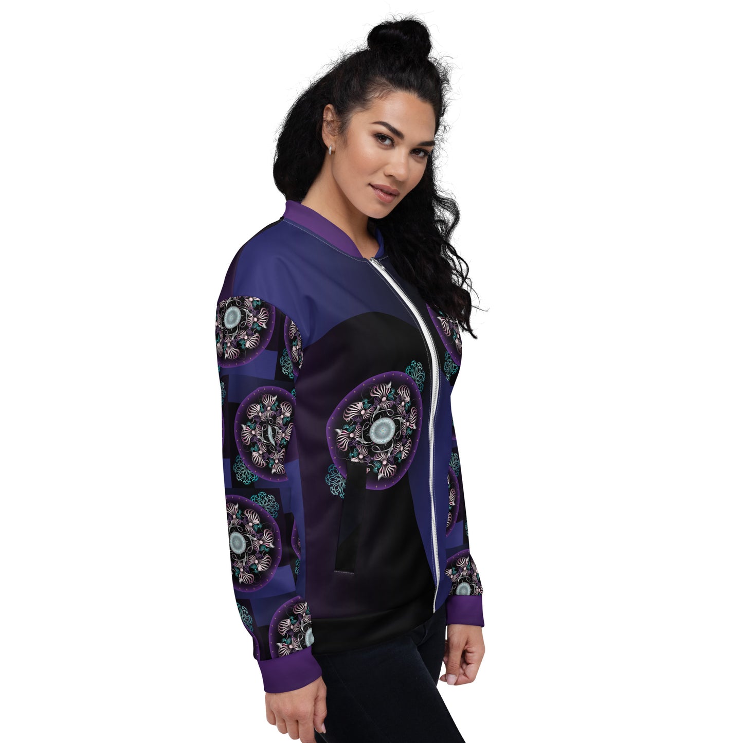 Unisex Bomber Jacket Kukloso OVC No 4298 Mandala Pattern - Free Shipping