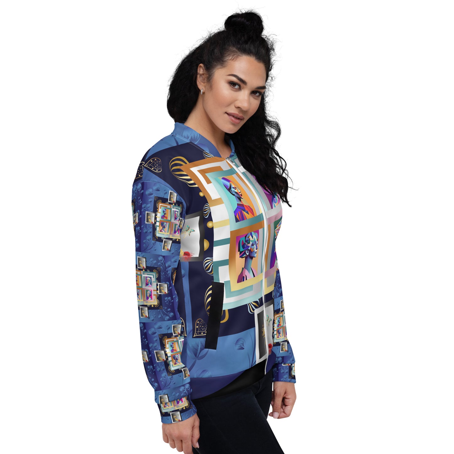 Unisex Bomber Jacket Kukloso Four Ladies Collage No 1 Large Pattern - Free Shipping