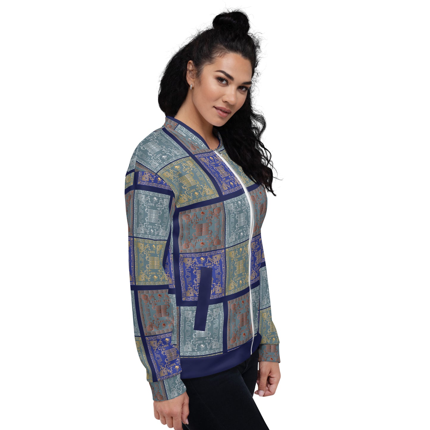 Unisex Bomber Jacket Kukloso Greek Border Carpe Diem No 50 No 5 - Free Shipping