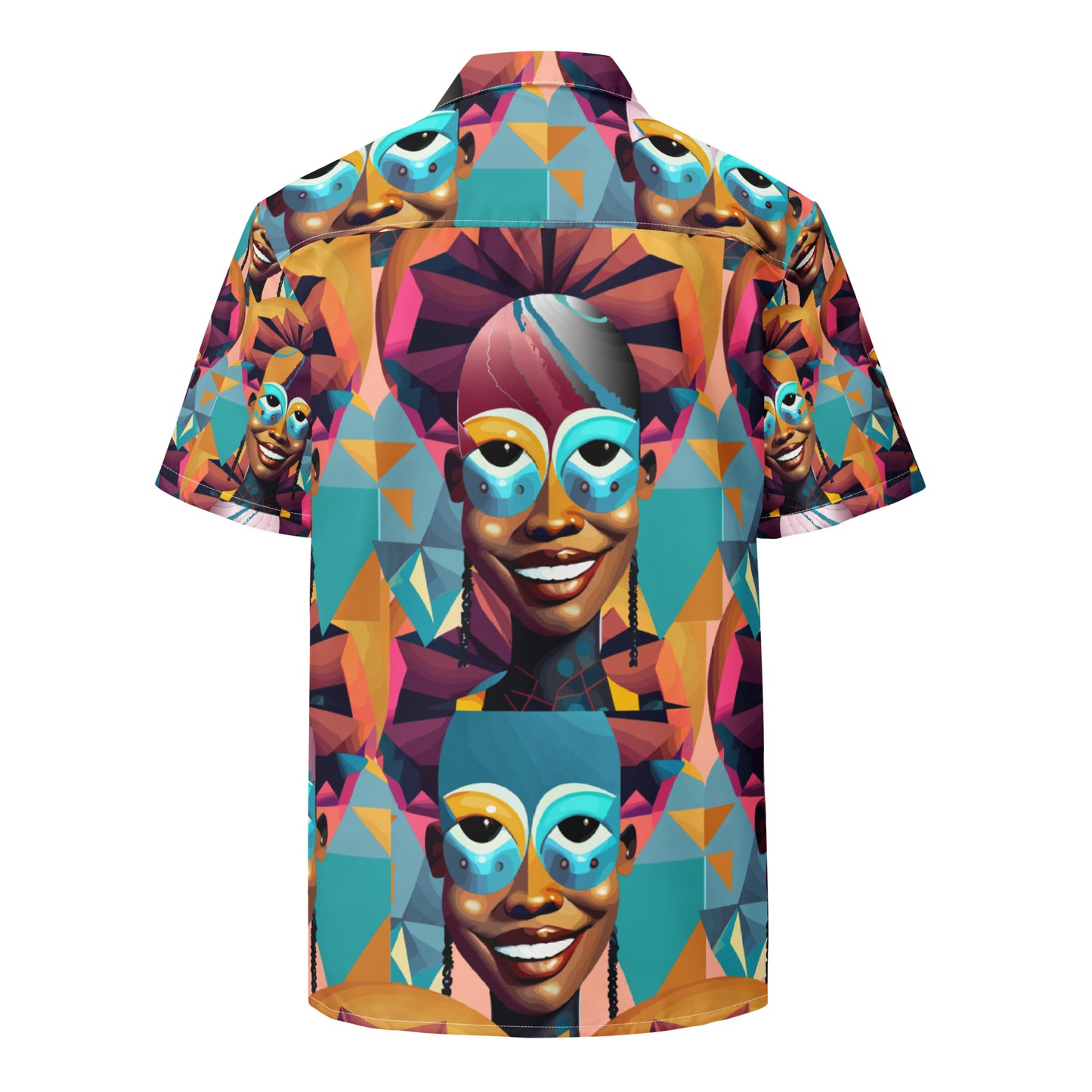 Unisex button shirt Kukloso Cubist Faces 'The Big Smile'  Abstract Collage - Free Shipping