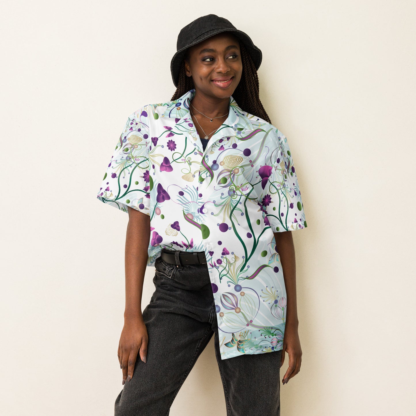 Unisex button shirt Kukloso Kuklos No 4398/4402 Abstract Floral Collage - Free Shipping