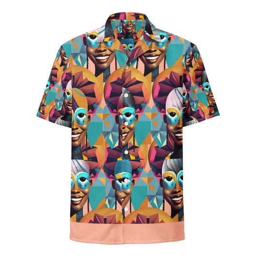 Unisex button shirt Kukloso Cubist Faces 'The Big Smile'  Abstract Collage - Free Shipping