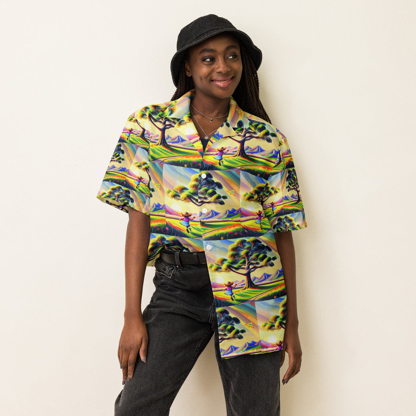 Unisex button shirt Kukloso Girl with a Kite - Free Shipping