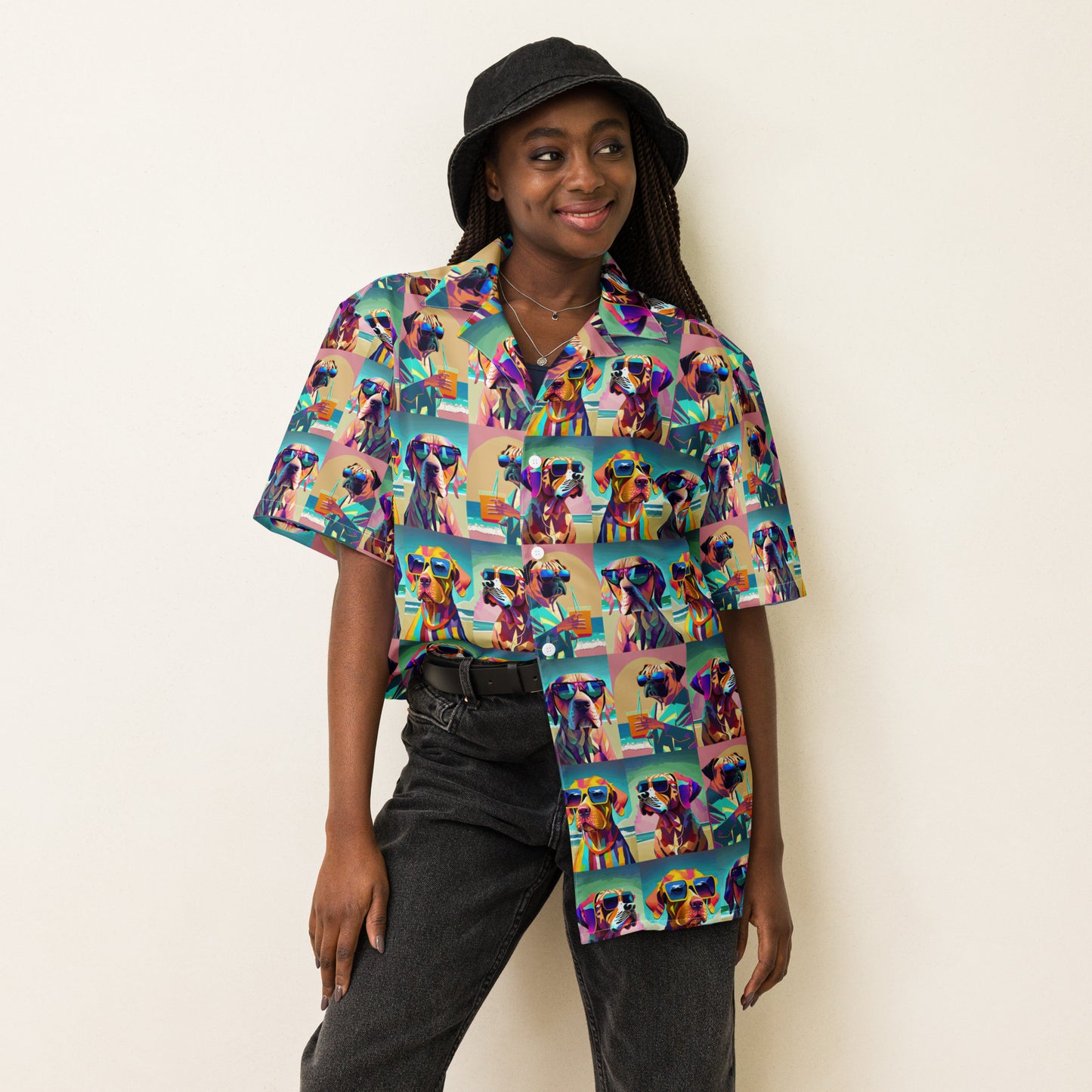 Unisex button shirt Kukloso Abstracticon No 39 'The Dogs' Collage - Free Shipping