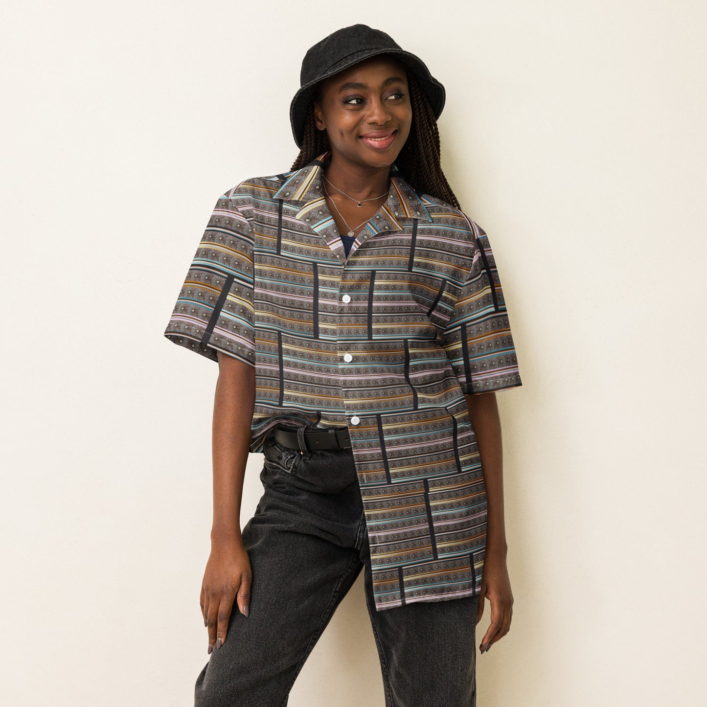 Unisex button shirt Kukloso Whimsical No 69 Stripes - Free Shipping