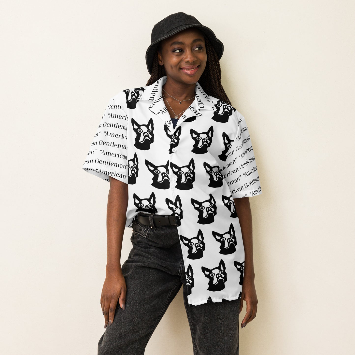 Unisex button shirt Kukloso Boston Terrier 'American Gentleman' - Free Shipping