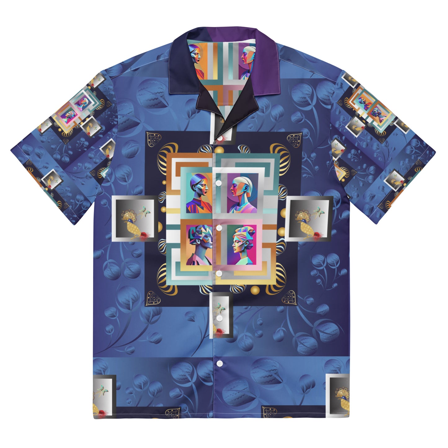 Unisex button shirt  Kukloso Four Ladies Collage No 1 Large Pattern - Free Shipping