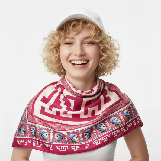 100% Silk Charmeuse Square Scarf Red Maze