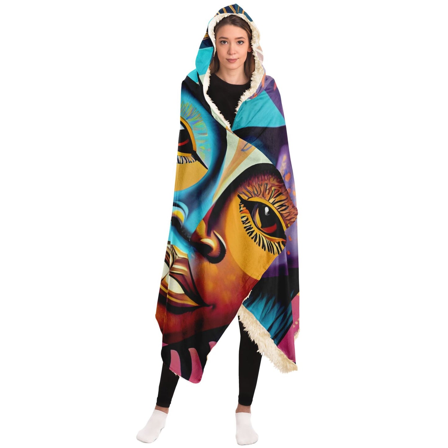 Hooded Blanket - AOP Kukloso Cubist Faces No 2 - Free Shipping