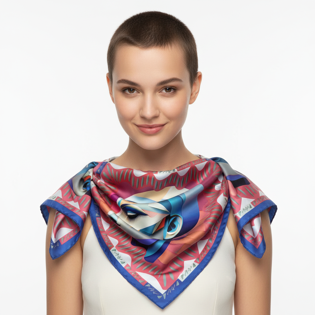 100% Silk Charmeuse Square Scarf Modern Cubist Lady