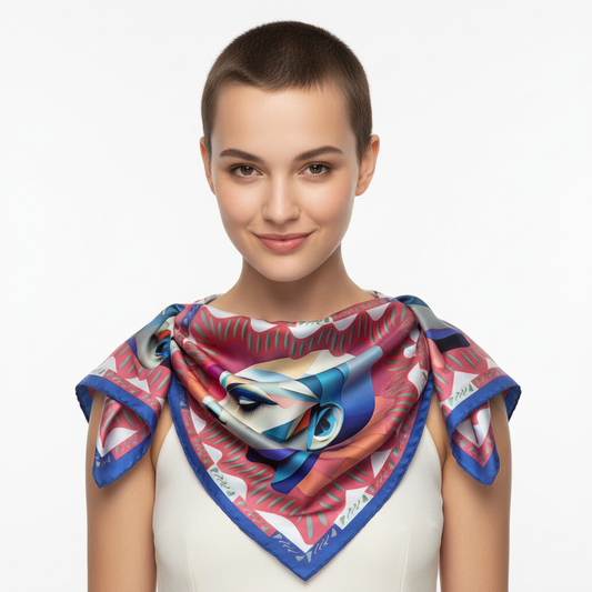 100% Silk Charmeuse Square Scarf Modern Cubist Lady