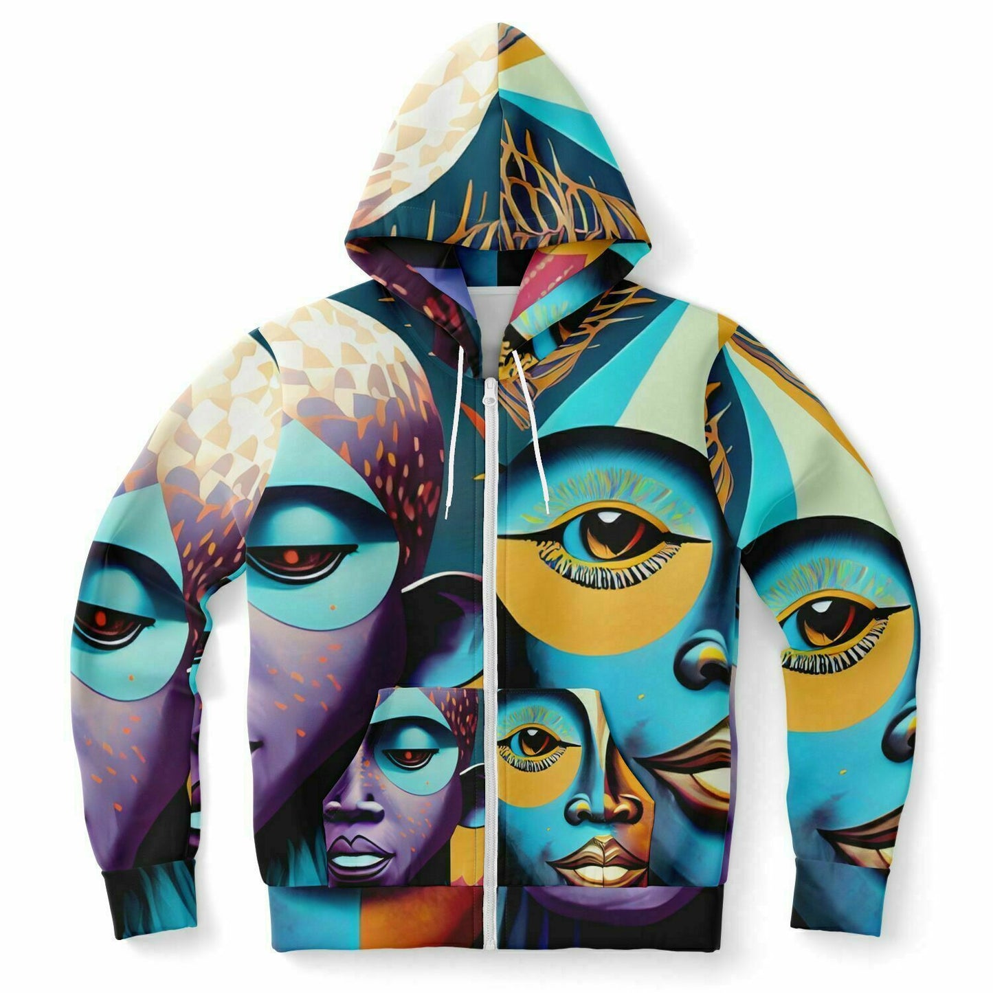 Fashion Zip-Up Hoodie - AOP Kukloso Cubist Faces No 2 Multicolored - Free Shipping