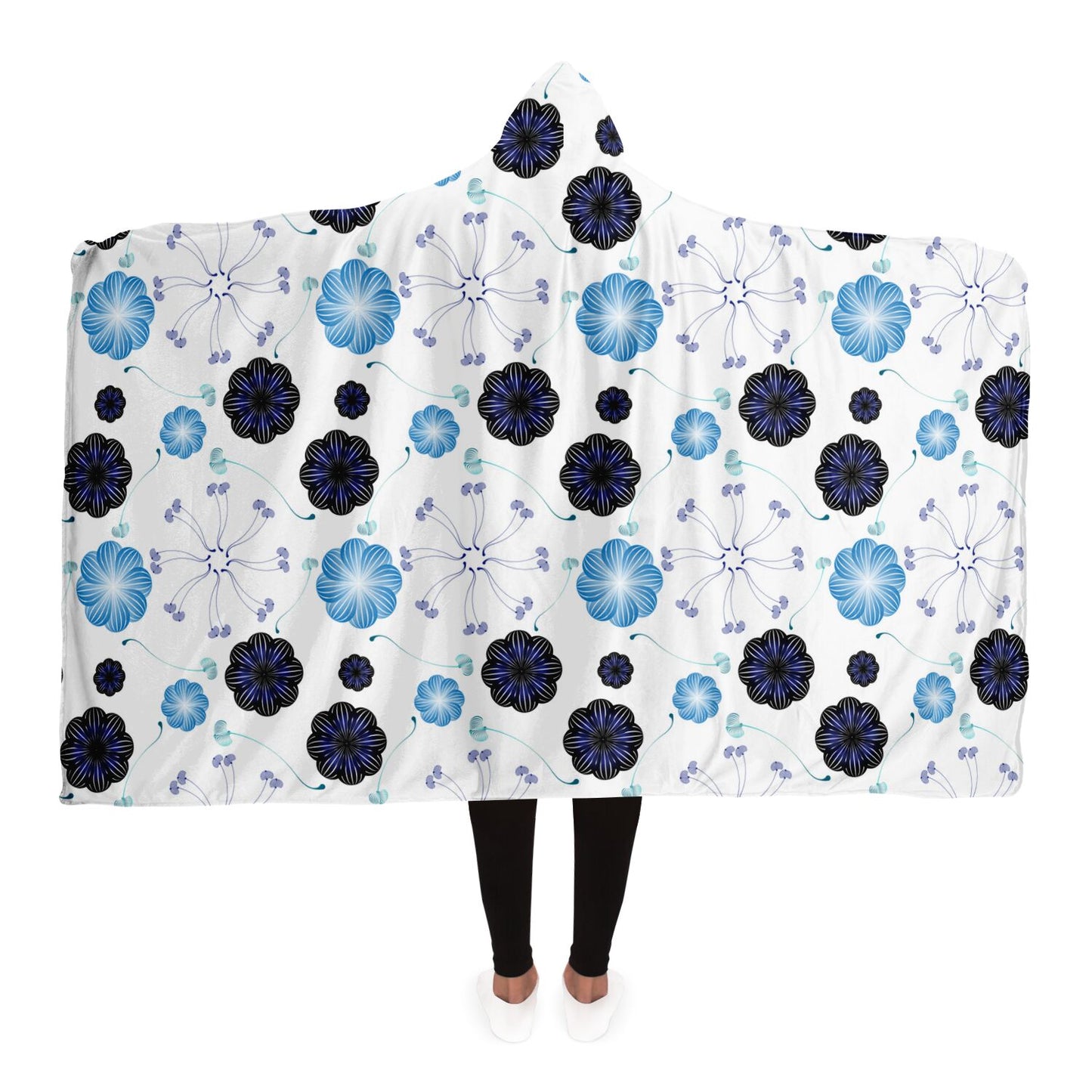 Hooded Blanket - AOP Kukloso Abstractical No 272 Blue Abstract Shapes on White - Free Shipping