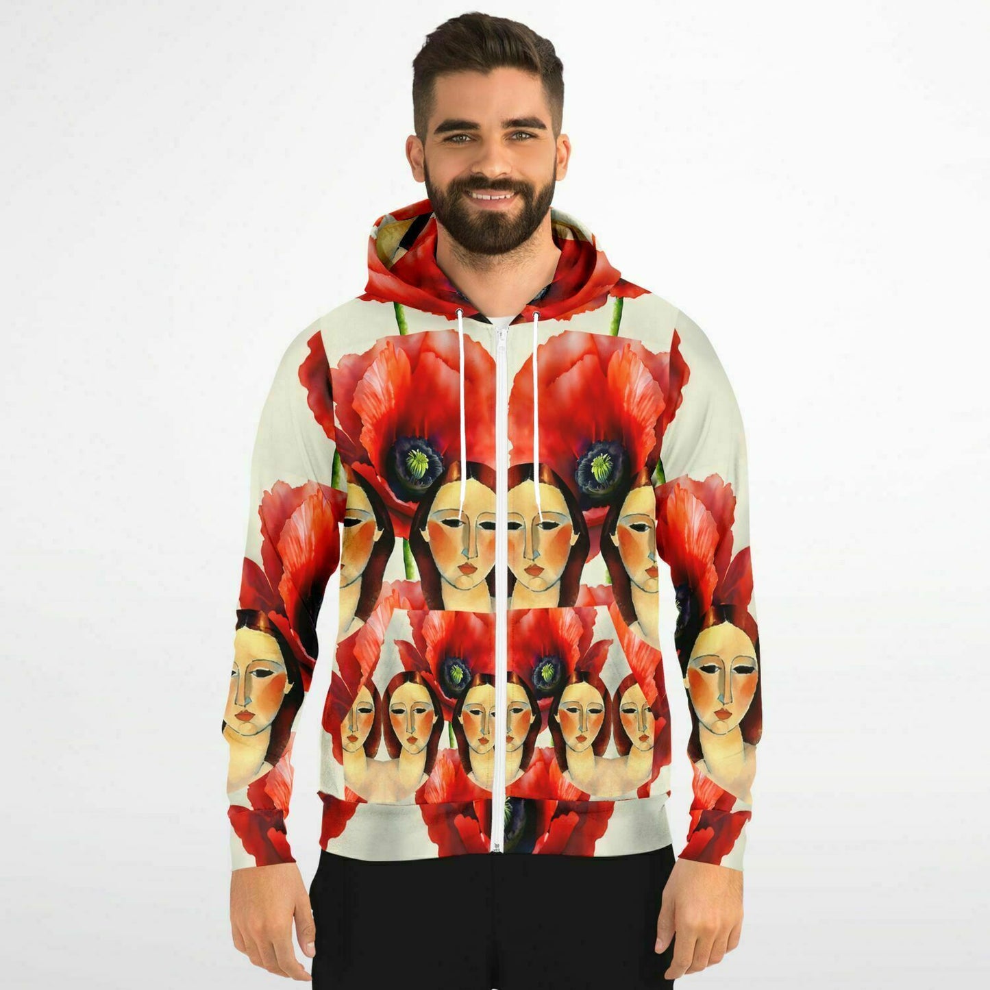 Fashion Zip-Up Hoodie - AOP Kukloso Modigliani meets the Red Poppies - Free Shipping