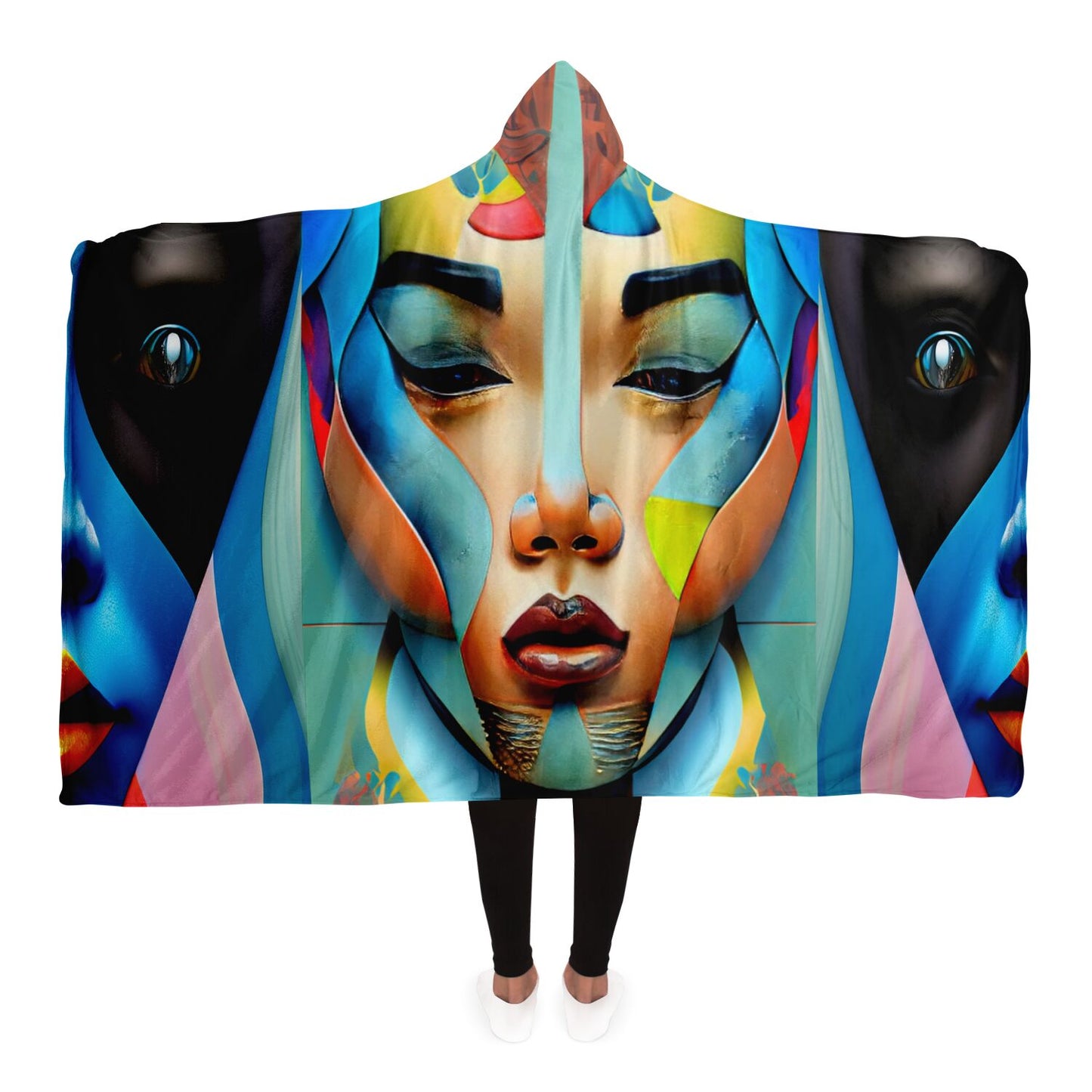 Hooded Blanket - AOP Kukloso Cubist Faces No 8- Free Shipping