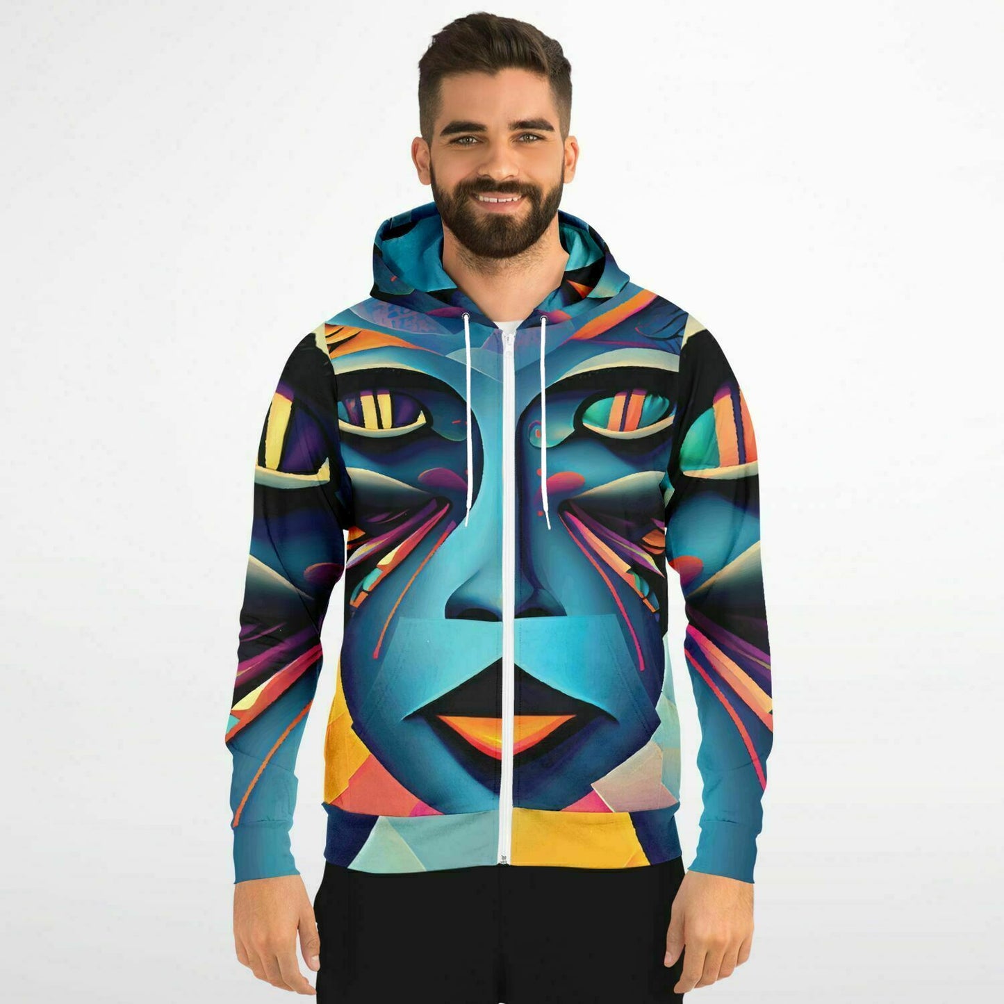 Fashion Zip-Up Hoodie - AOP Kukloso Cubist Faces No 10 - Free Shipping