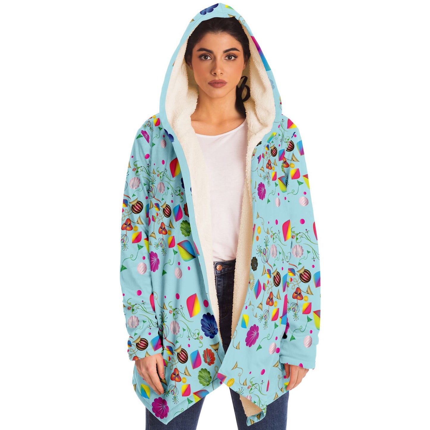 Microfleece Cloak - AOP  Kukloso Abstractical No 24 Florals on Aqua - Free Shipping