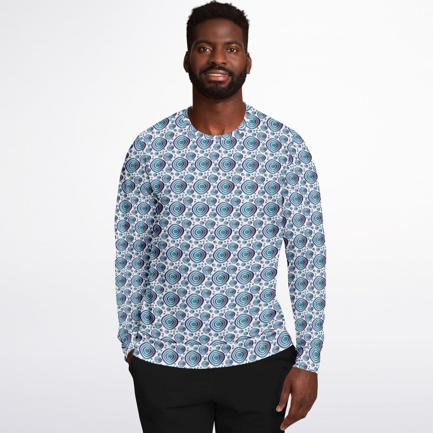 Athletic Sweatshirt - AOP  Kukloso Abstractical No 96 Navy, Aqua, Pink Circular shapes on White - Free Shipping