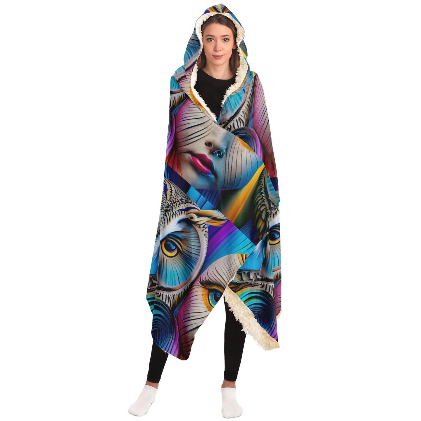 Hooded Blanket - AOP Kukloso Cubist Faces No 11 Large Pattern - Free Shipping