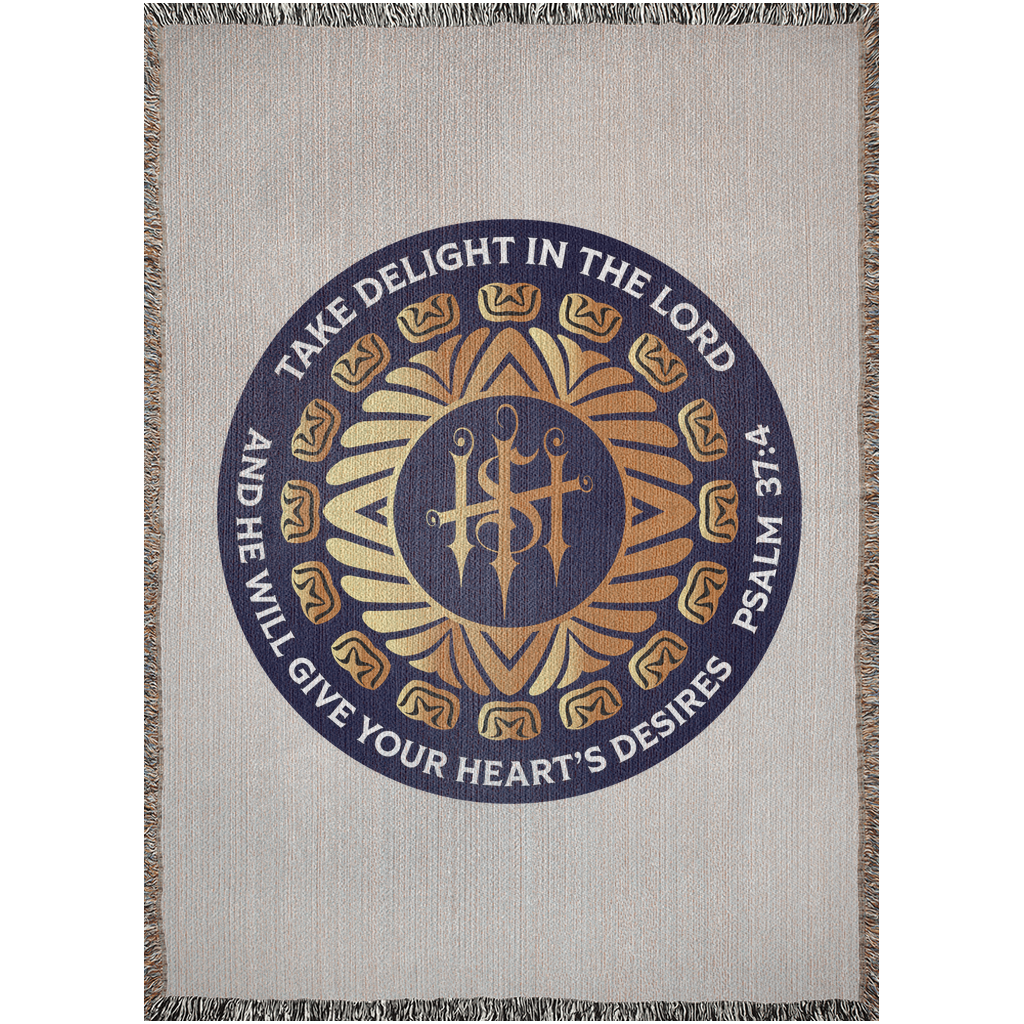 Woven Blankets Kukloso ISH Christogram "Take Delight In The Lord" Psalm 37:4 - Free Shipping