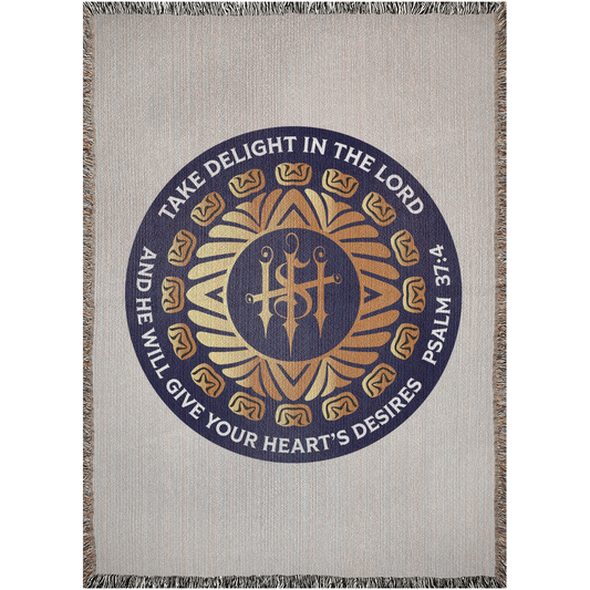 Woven Blankets Kukloso ISH Christogram "Take Delight In The Lord" Psalm 37:4 - Free Shipping