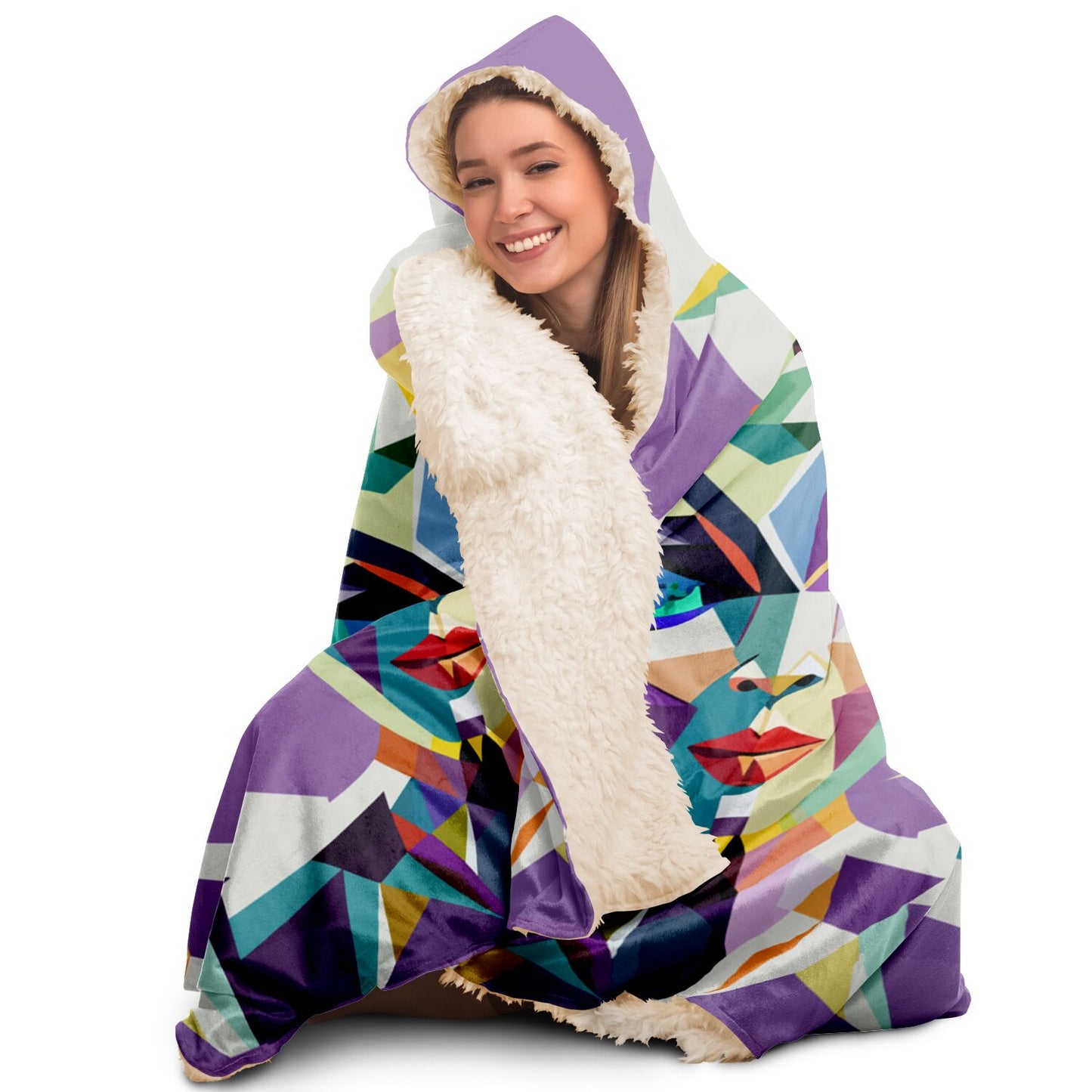 Hooded Blanket - AOP Kukloso Cubist Space Girls No 3 - Free Shipping