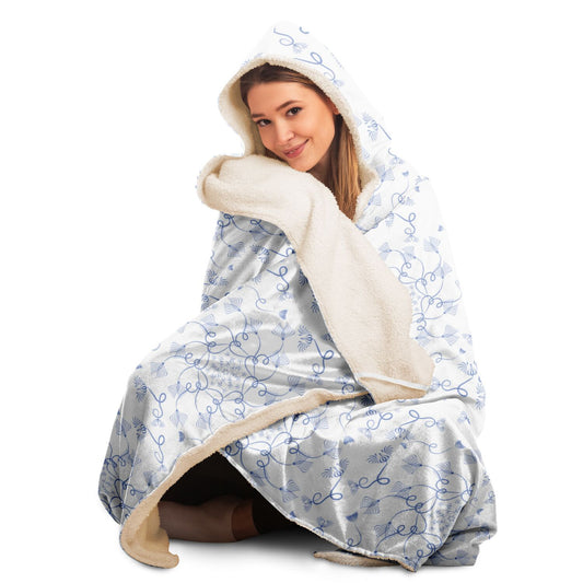 Hooded Blanket - AOP Kukloso Abstractical No 19 Periwinkle Florals on White - Free Shipping