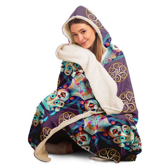 Hooded Blanket - AOP Kukloso Cubist Faces No 13 Purple- Free Shipping