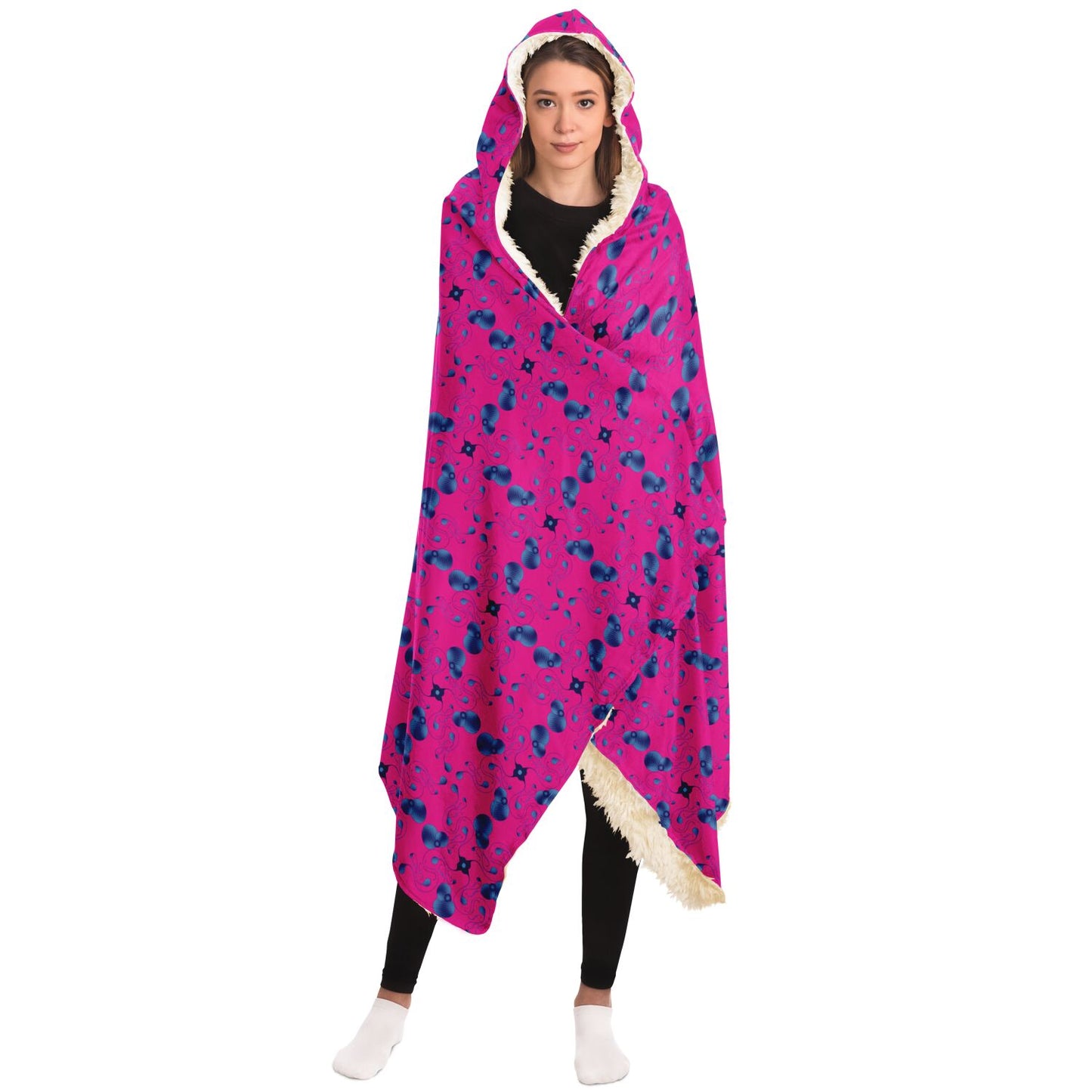 Hooded Blanket - AOP Kukloso Abstractical No 57 Abstract Blue Shapes on Dark Pink Sml Pattern - Free Shipping