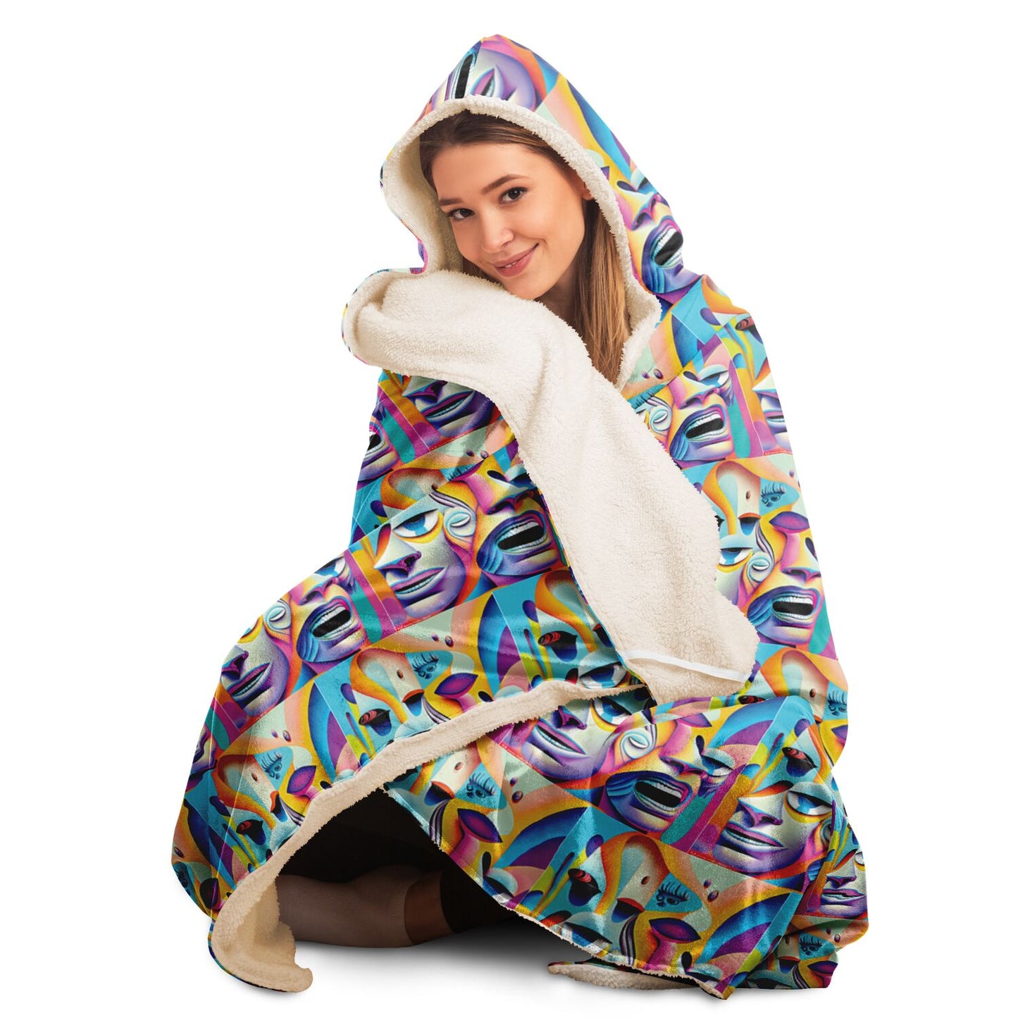 Hooded Blanket - AOP Kukloso Alien Faces No 7 - Free Shipping