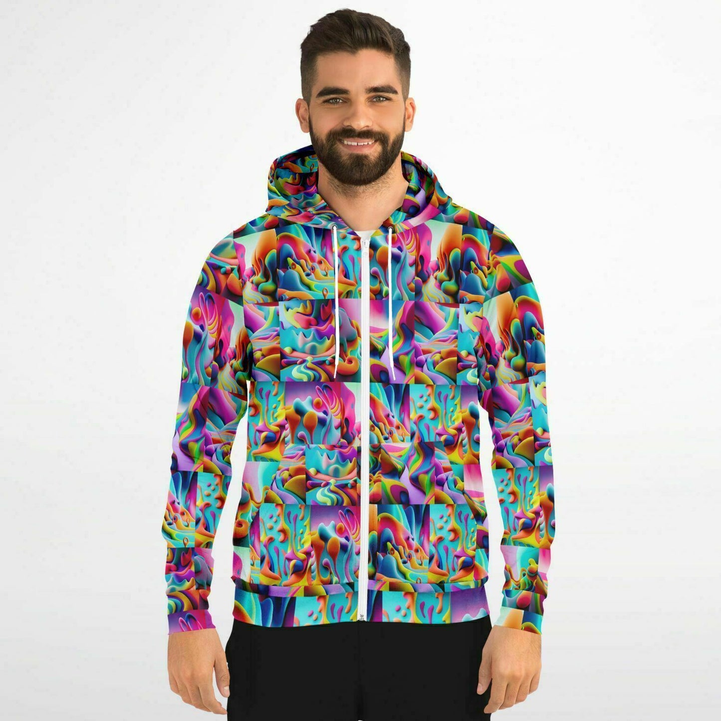 Fashion Zip-Up Hoodie - AOP Kukloso Got Color Multicolored Small Pattern - Free Shipping