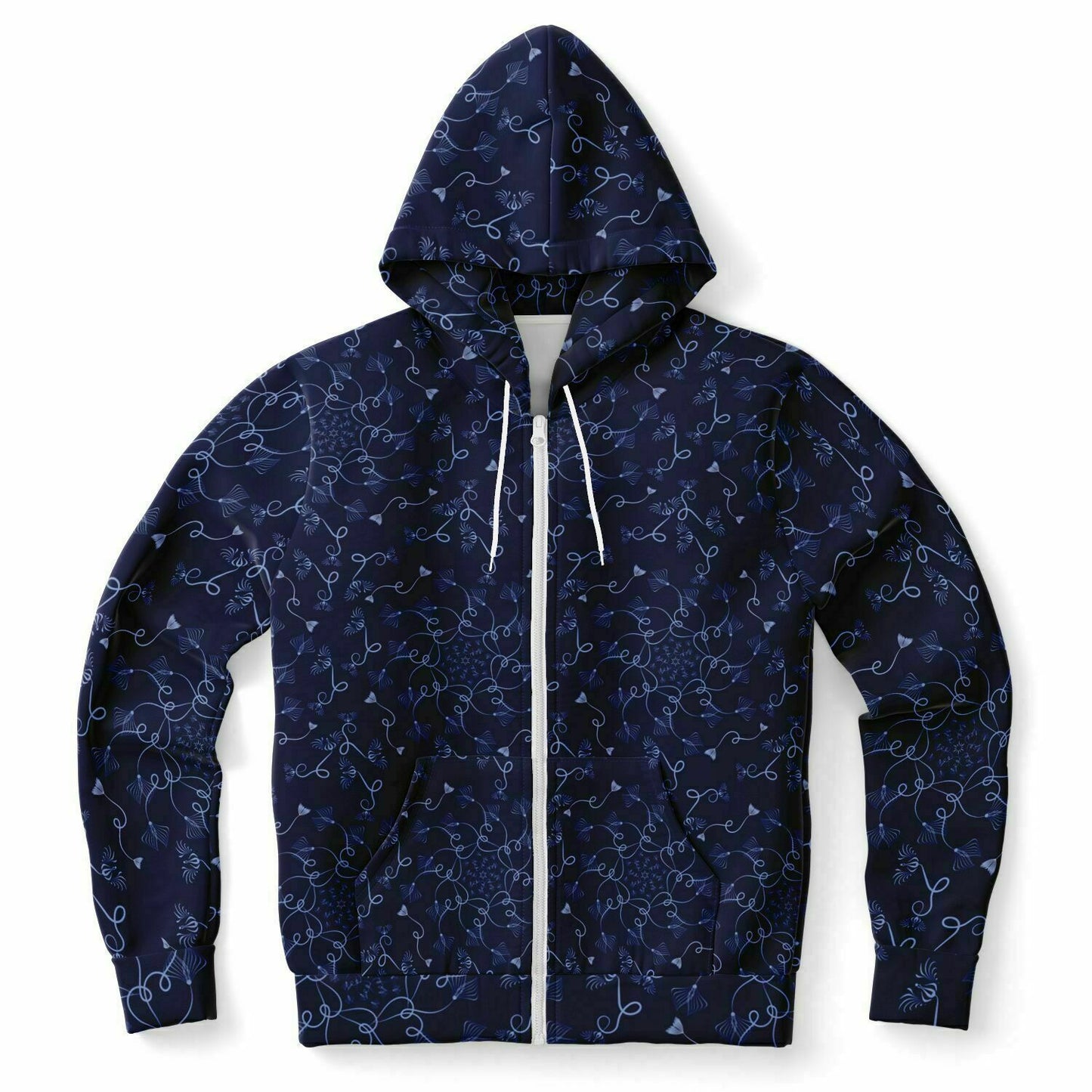 Fashion Zip-Up Hoodie - AOP  Kukloso Abstractical No 19 Periwinkle on Navy - Free Shipping