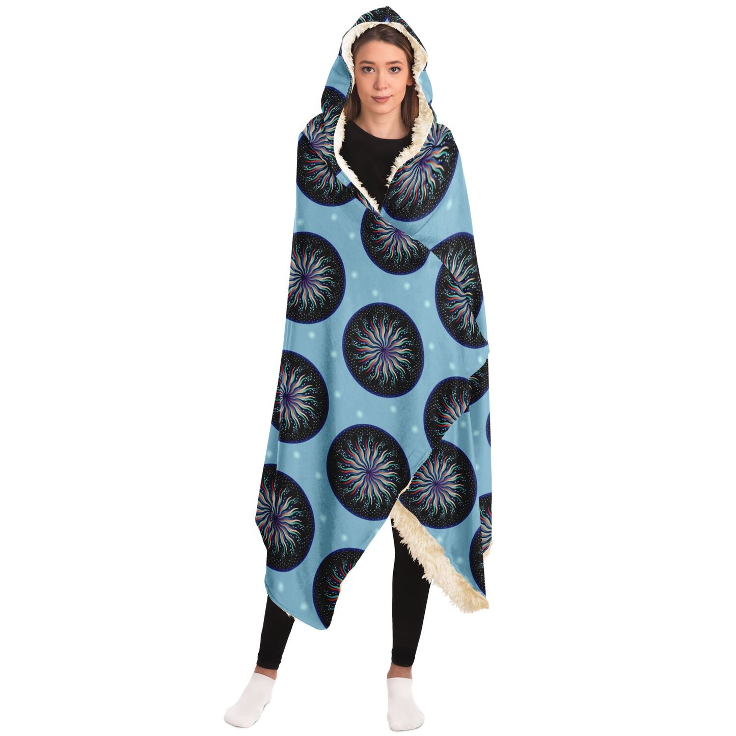 Hooded Blanket - AOP Mandala No 5 on Pale Blue