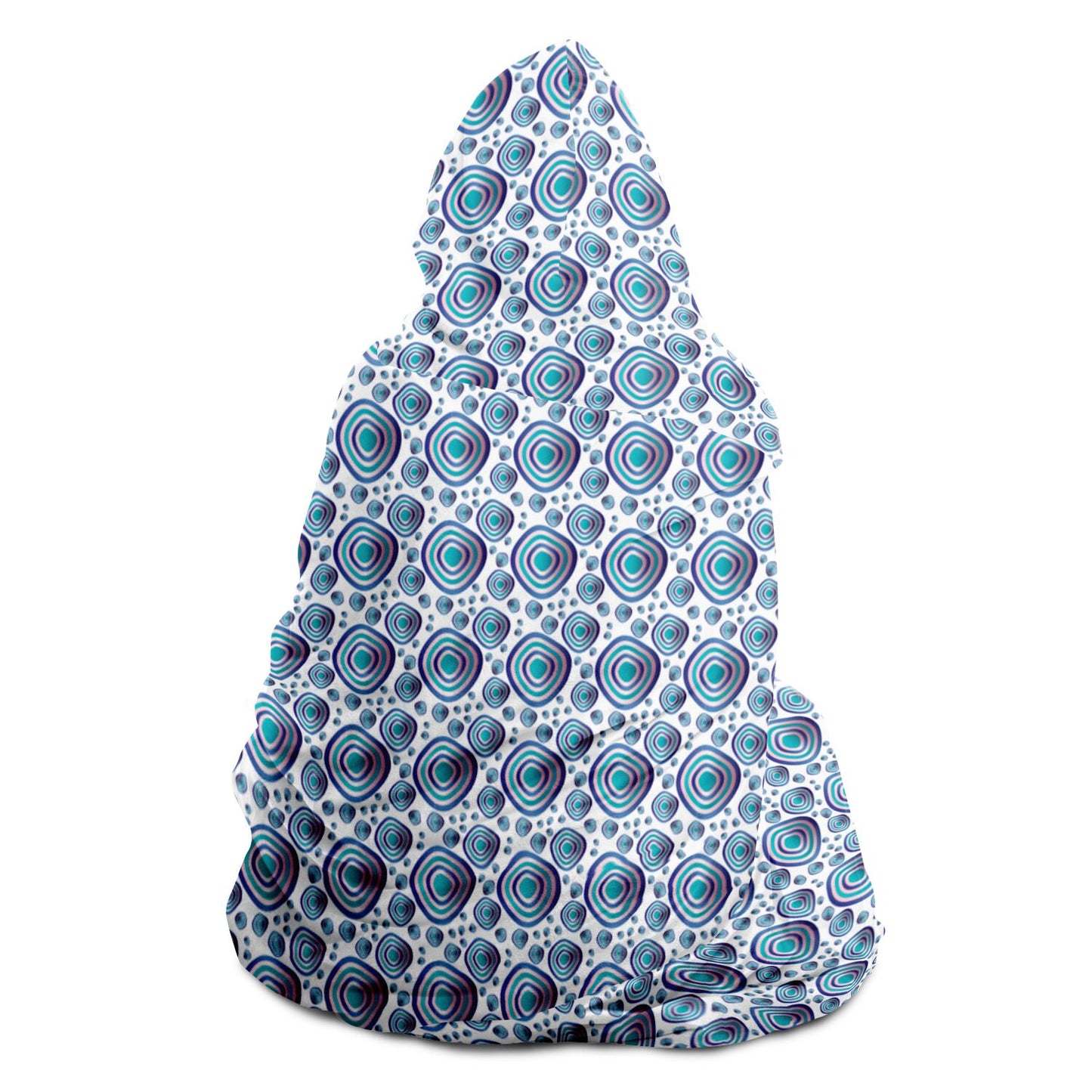 Hooded Blanket - AOP Kukloso Abstractical No 96 Aqua, Blue, Pink Shapes on White - Free Shipping