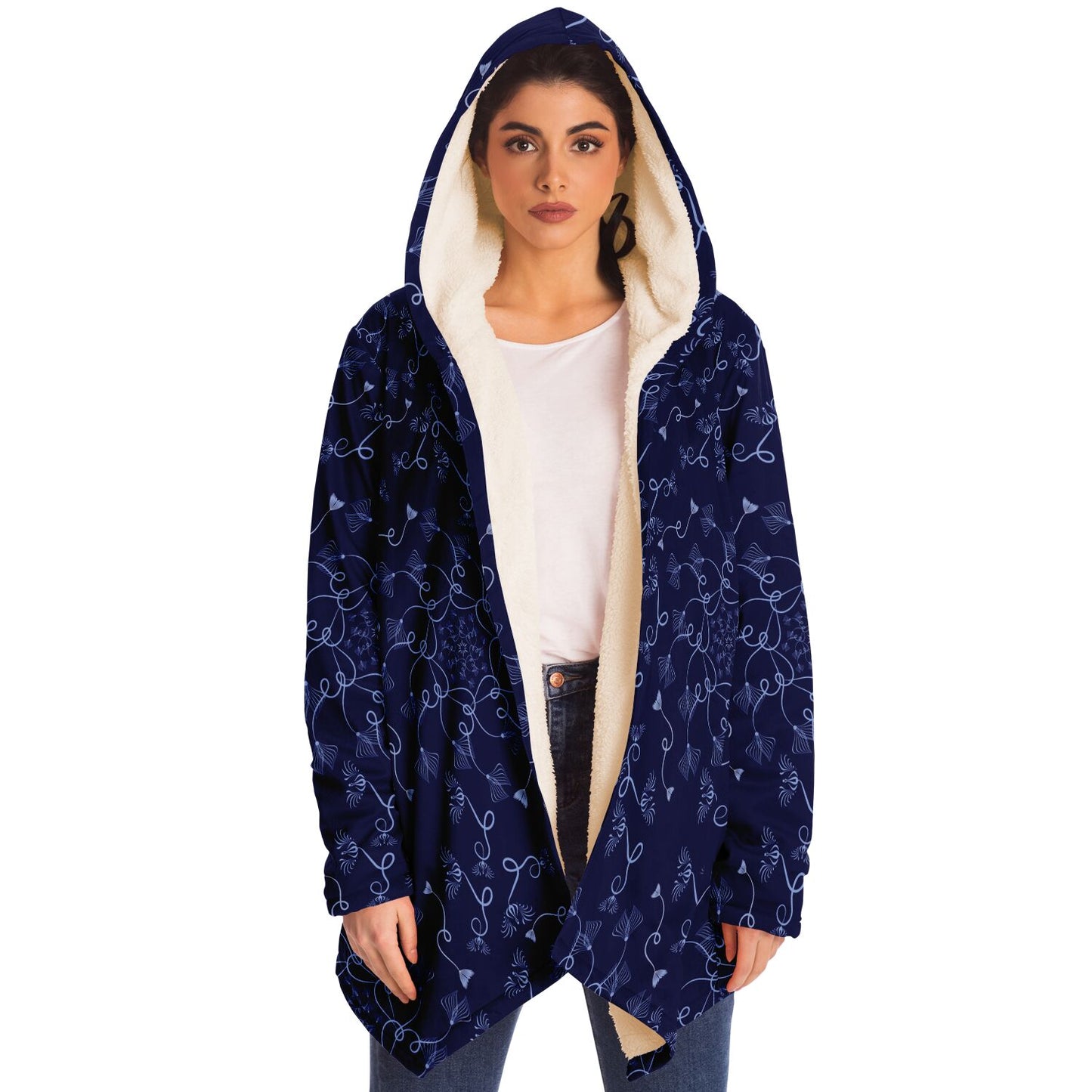 Microfleece Cloak - AOP Kukloso Abstractical No 19 Periwinkle Florals on Navy - Free Shipping