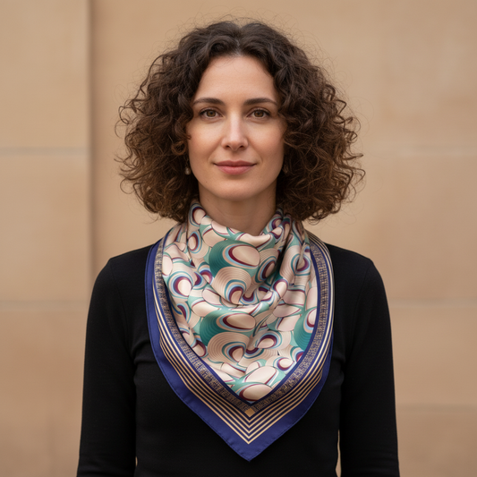 100% Silk Charmeuse Square Scarf  Ice Cream Swirls No 1