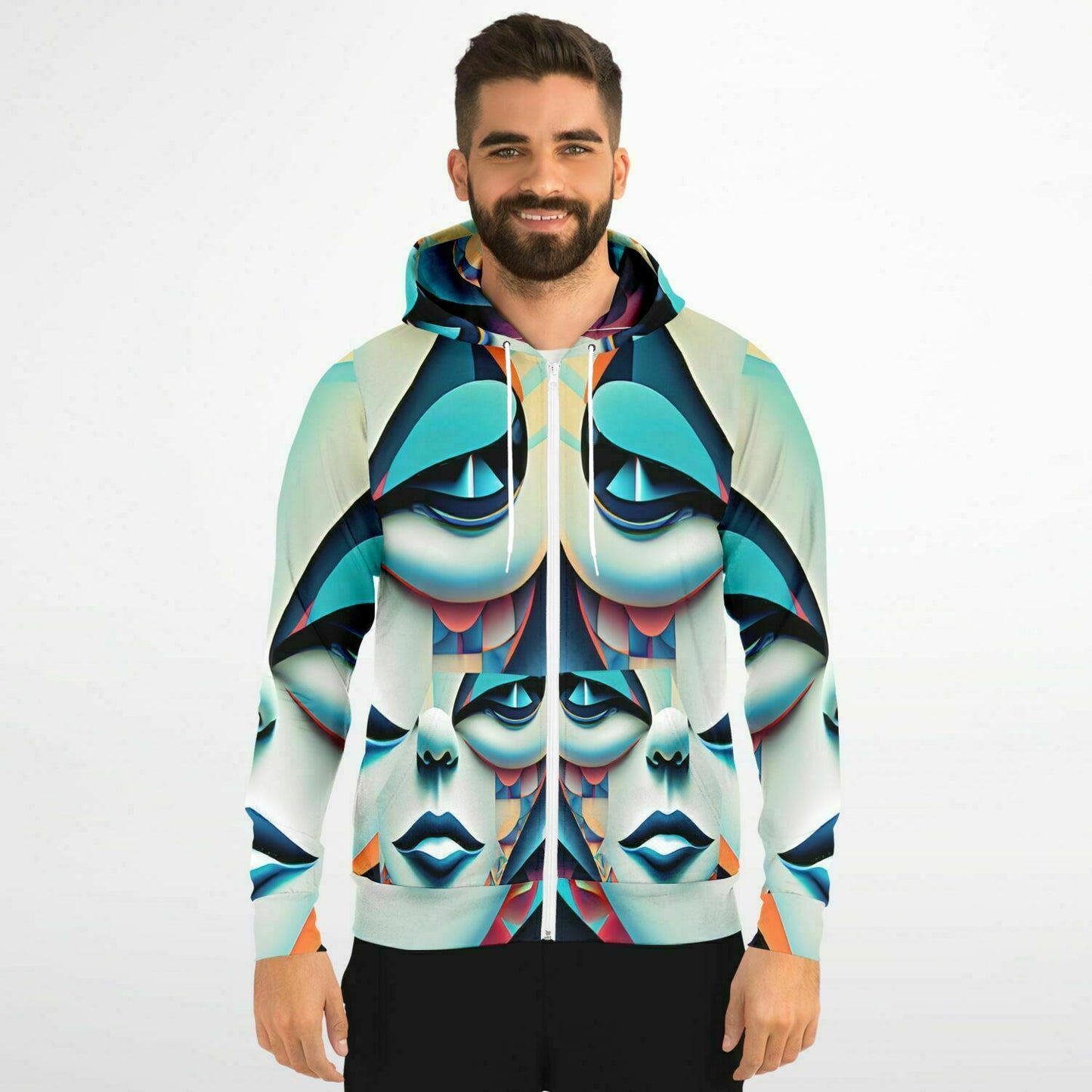 Fashion Zip-Up Hoodie - AOP  Kukloso Cubist Faces No 10 Multicolored - Free Shipping