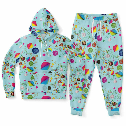 Athletic Hoodie & Jogger - AOP Kukloso Abstractical No 24 Floral shapes on Aqua - Free Shipping