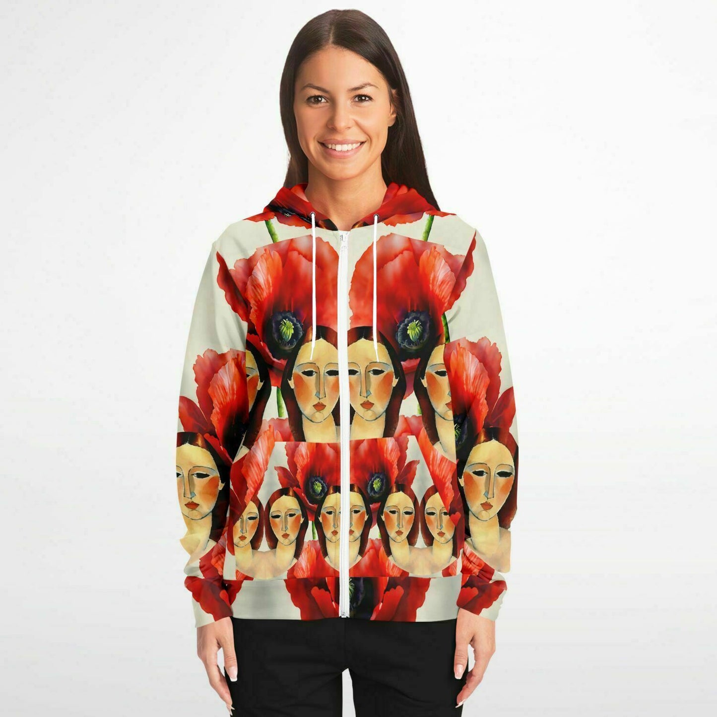 Fashion Zip-Up Hoodie - AOP Kukloso Modigliani meets the Red Poppies - Free Shipping