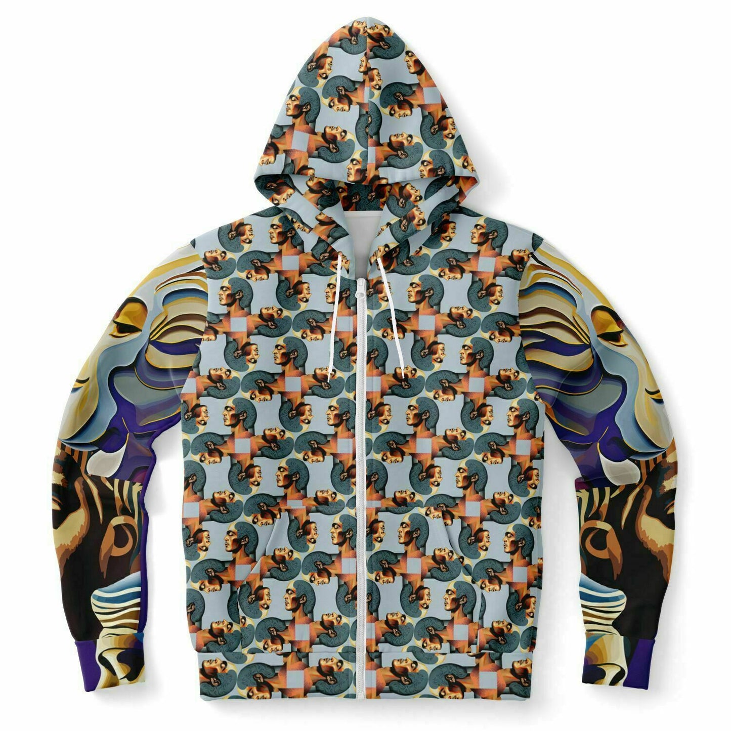 Unisex Fashion Zip-Up Hoodie - AOP Kukloso Cubist Faces No 54 Multicolored - Free Shipping