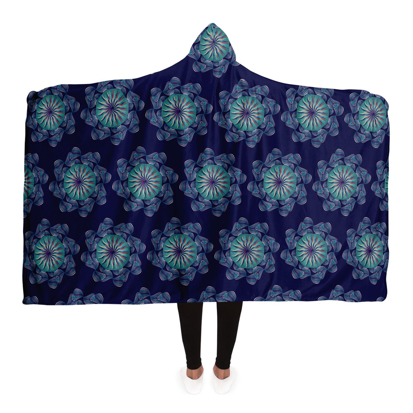 Hooded Blanket - AOP Kukloso Abstractical No 29 Aqua Mandala on Navy - Free Shipping