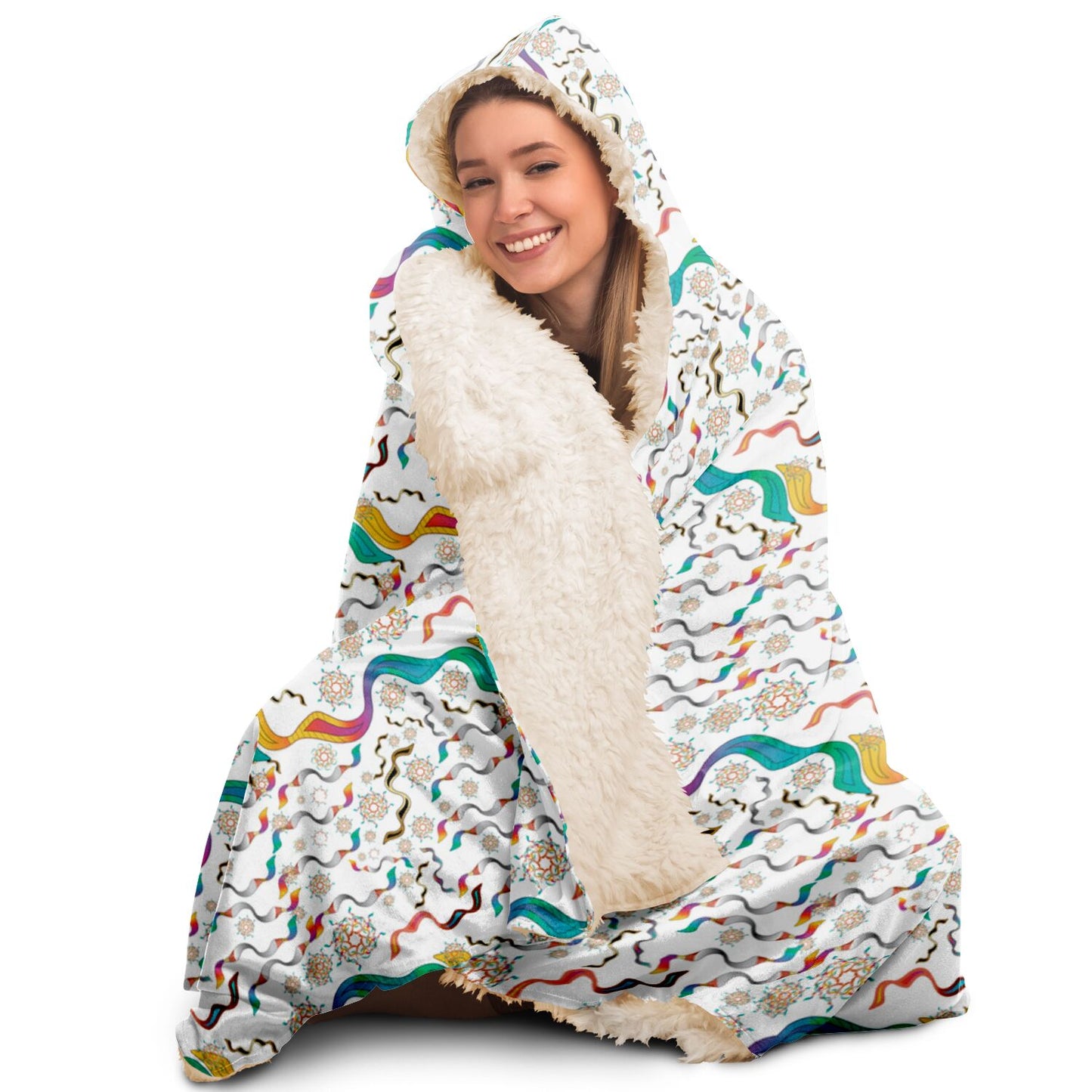 Hooded Blanket - AOP Kukloso Abstractical No 136 Multicolored Shapes on White - Free Shipping