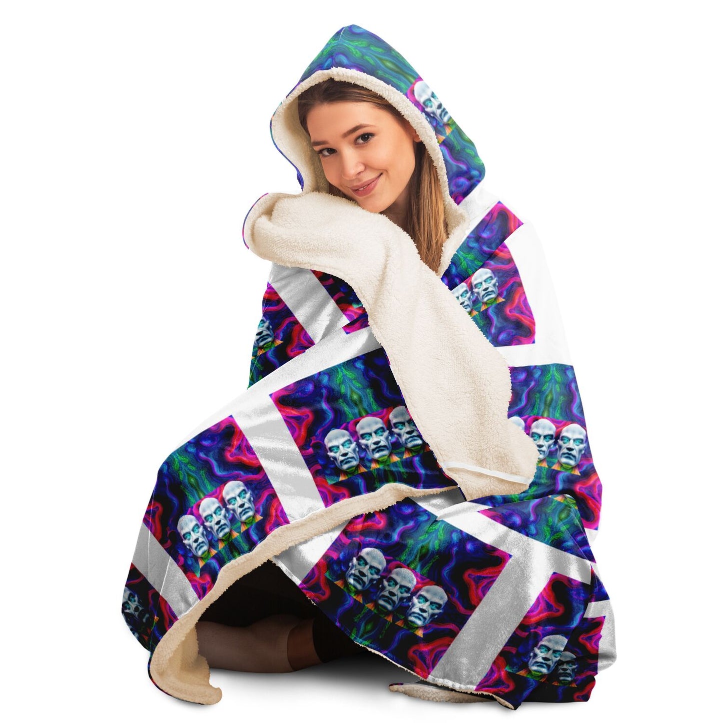 Hooded Blanket - AOP Kukloso Alien Faces No 16 - Free Shipping