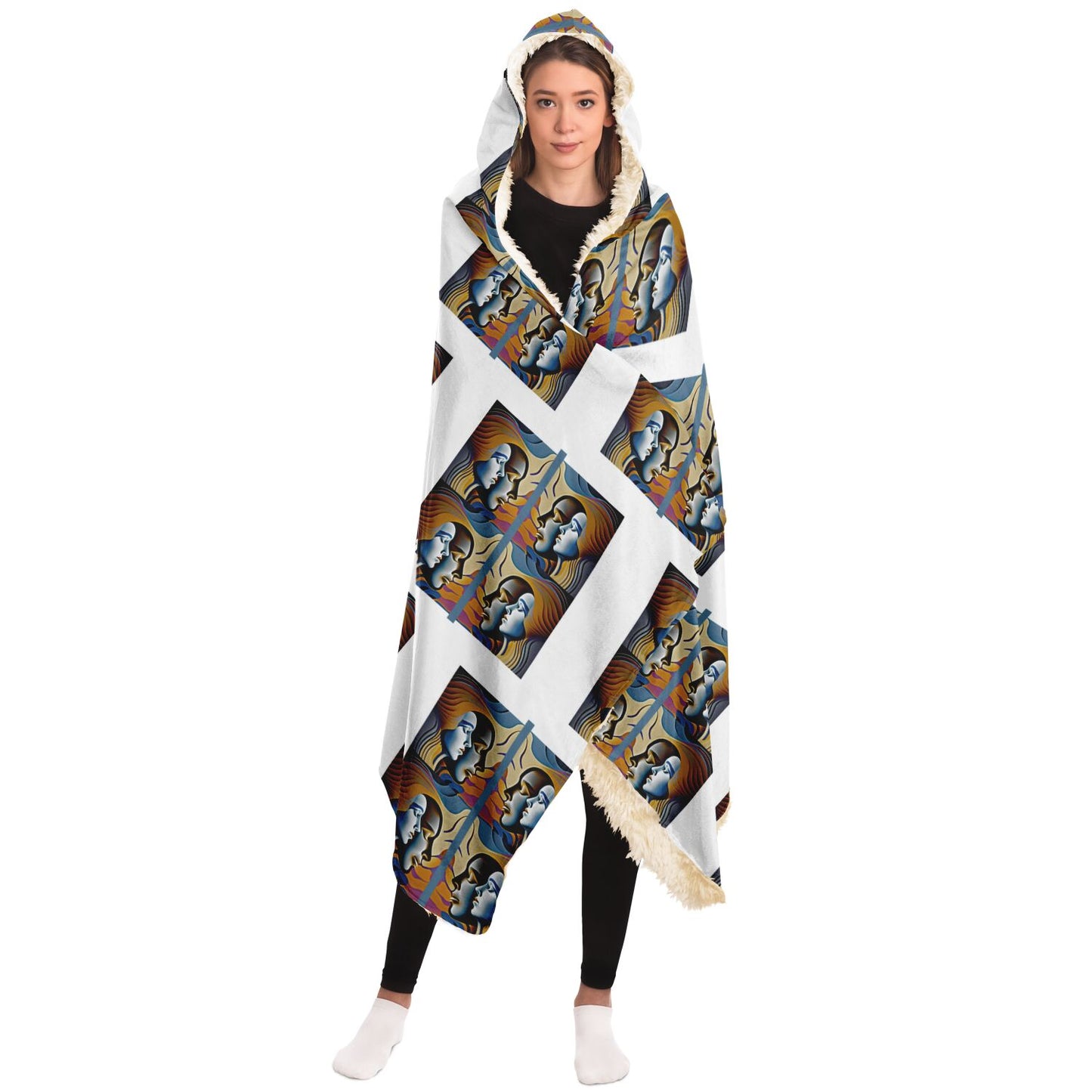 Hooded Blanket - AOP Kukloso Cubist Faces No 48 - Free Shipping