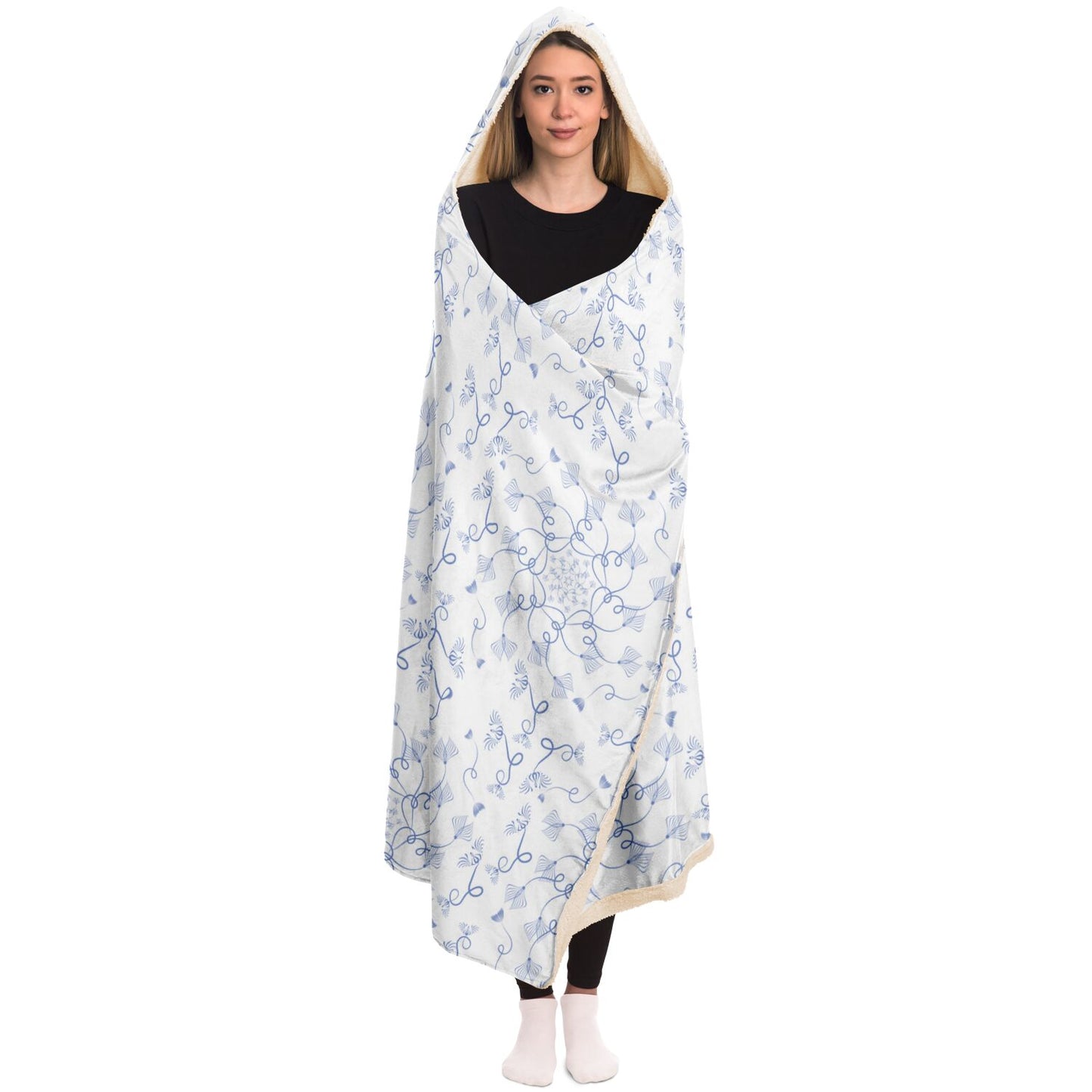 Hooded Blanket - AOP Kukloso Abstractical No 19 Periwinkle Florals on White - Free Shipping