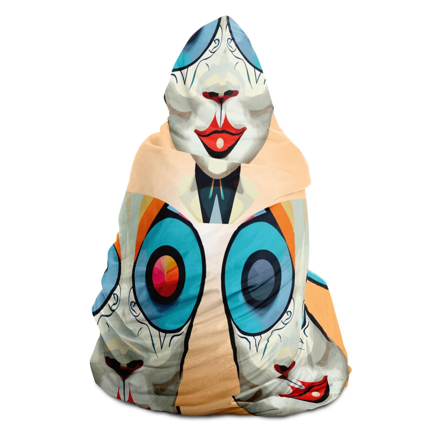 Hooded Blanket - AOP Kukloso Cubist Faces No 12 Orange Bkgd - Free Shipping