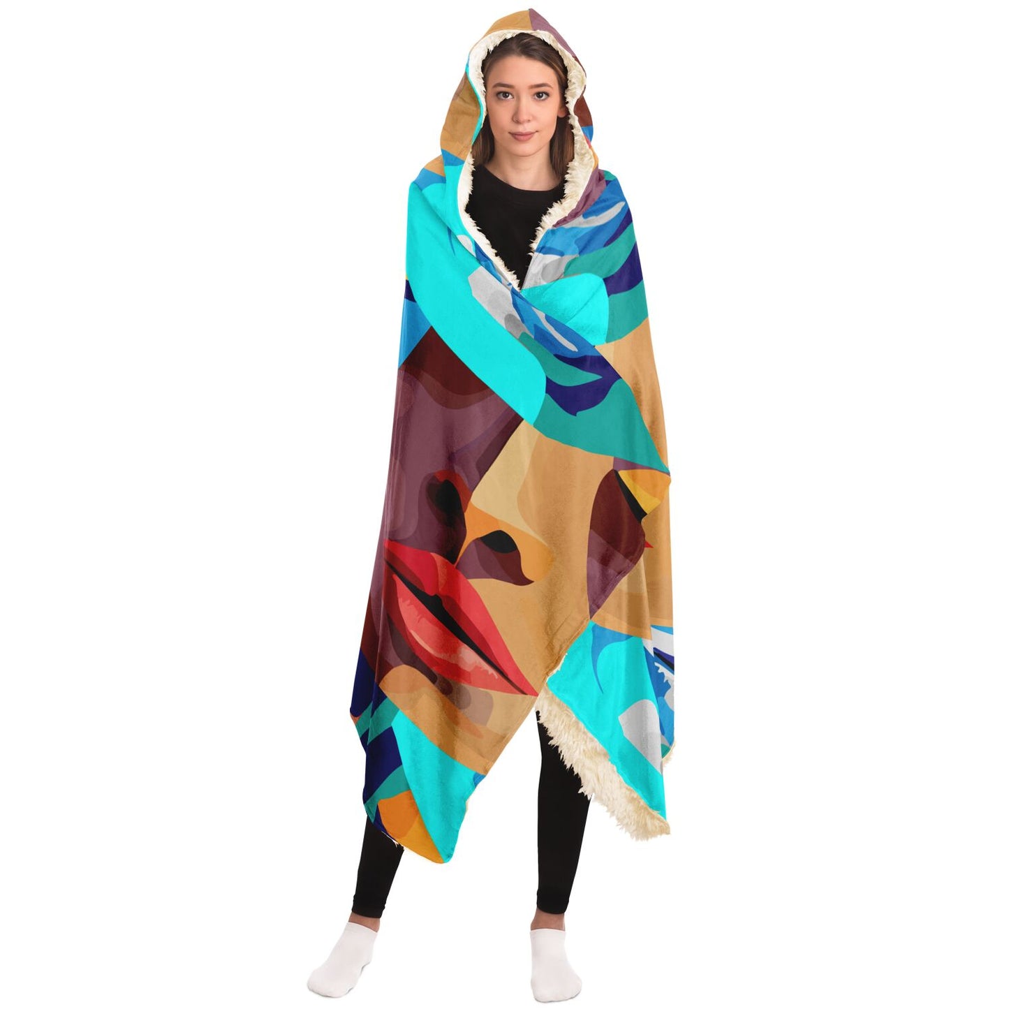 Hooded Blanket - AOP Kukloso Cubist Space Girls No 9 - Free Shipping